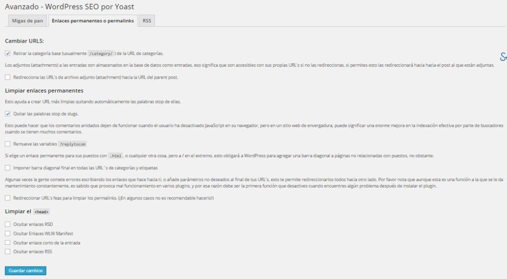 Wordpress SEO Yoast - Enlaces Permanentes