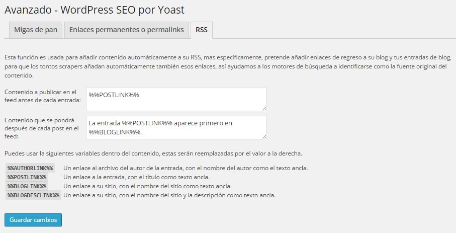 Wordpress SEO Yoast - RSS