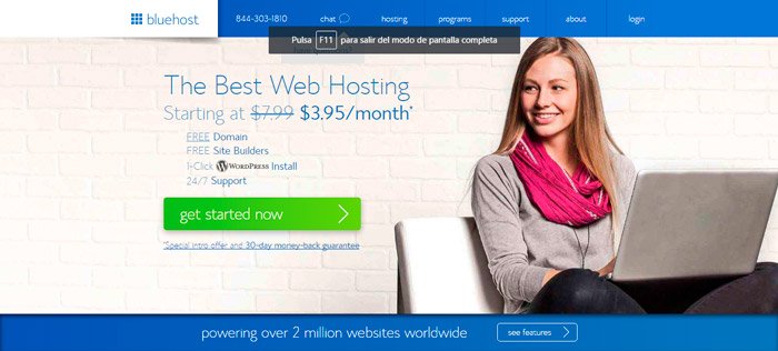 Mejor hosting para wordpress - Opinión BlueHost