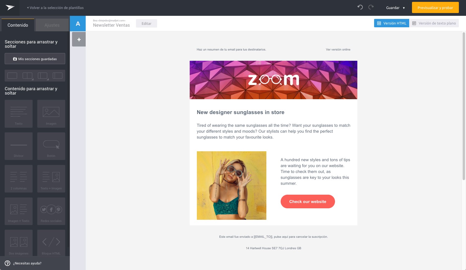 Mailjet - Añadir contenido