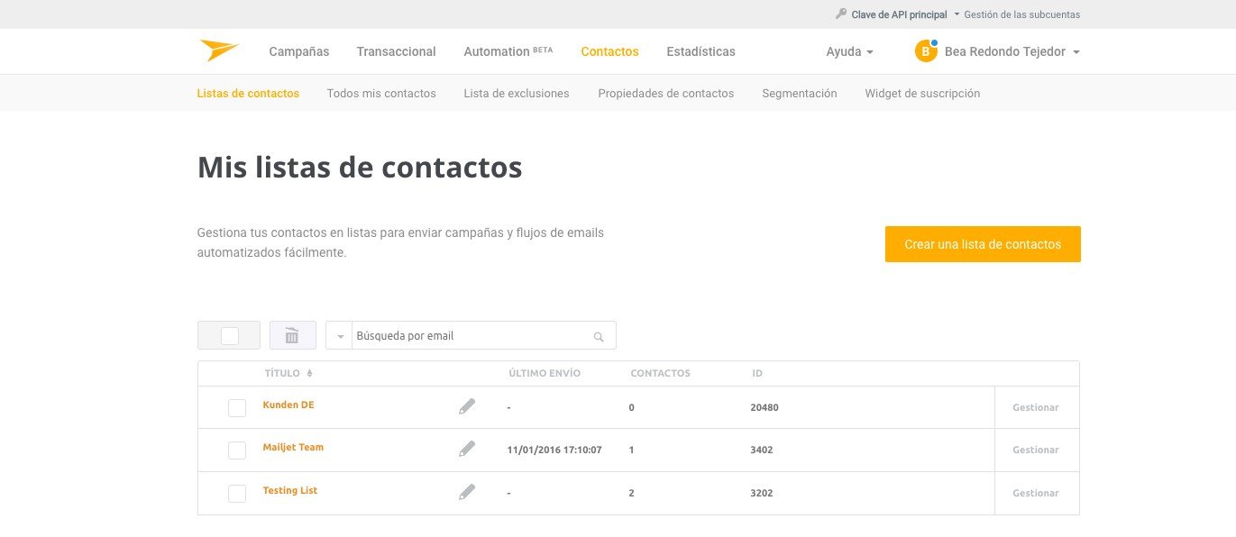 Mailjet - Crear lista de suscriptores