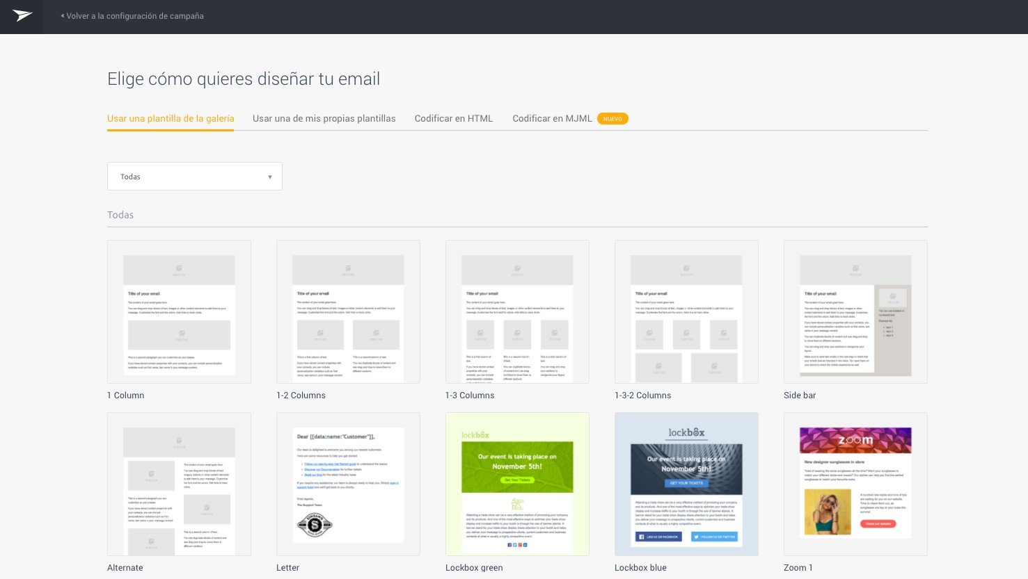 Mailjet - Seleccionar plantilla